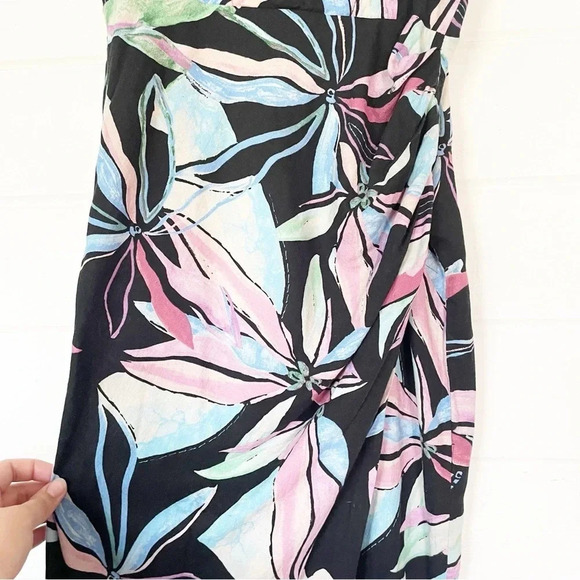 EUC Zara Linen Blend Tropical Print Corset Ruched Midi Dress Size Medium - Picture 11 of 17